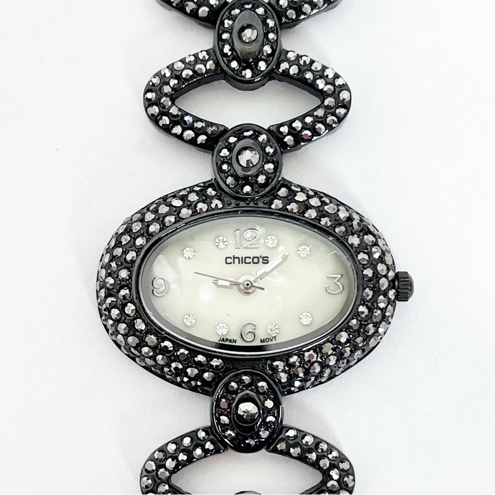 Chico’s Holiday Watch Black Sparkly With Faux Diamonds Japan Movement